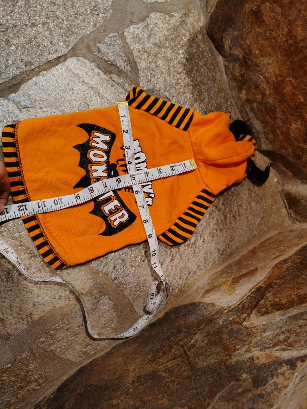 Pup Crew Mommy's Little Monster Dog's Hoodie Size Medium Orange Black Sweatshirt